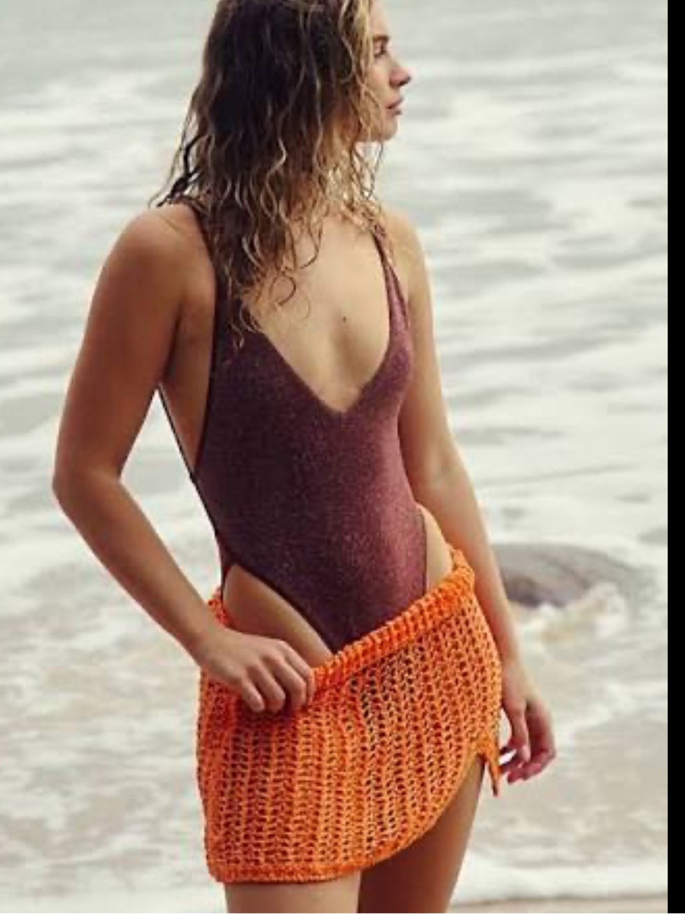 Free People Aria Tangelo Fauxchet Knit Top & Mini Skirt Set in Size Small - Picture 3 of 4